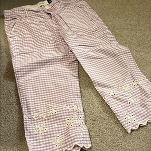Gap Purple Checkered Adj Waist Kids Spring Pants with Embroidered Bottoms 5T